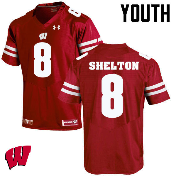 Youth Wisconsin Badgers #8 Sojourn Shelton College Football Jerseys-Red - Click Image to Close